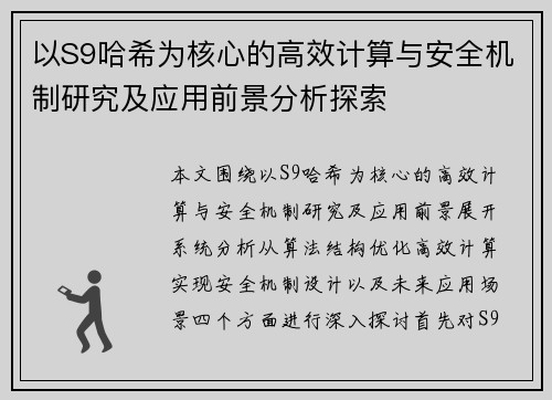 以S9哈希为核心的高效计算与安全机制研究及应用前景分析探索 以S9哈希为核心的高效计算与安全机制研究及应用前景分析探索